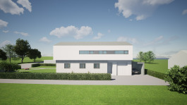 Nordost-Ansicht eines Einfamilienhauses in Geisleden (Eichsfeld, Thüringen) — moderne Architektur und Planung von PLANWERK M 