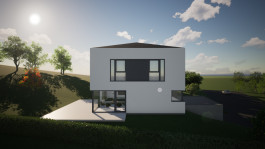 Suedost-Ansicht eines Einfamilienhauses in Glasehausen (Eichsfeld, Thüringen) — moderne Architektur und Planung von PLANWERK M 