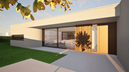 Eingangsansicht eines Bungalow-Neubaus in Niederorschel (Eichsfeld, Thüringen) — moderne Architektur und Planung von PLANWERK M 