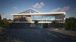 West-Ansicht eines Villa-Neubaus in Kleinvach (Werra-Meißner-Kreis, Hessen) — moderne Architektur und Planung von PLANWERK M — moderne Architektur und Planung von PLANWERK M 