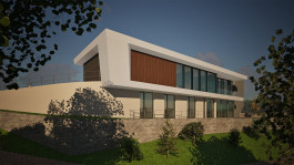 Nordwest-Ansicht eines Einfamilien-Neubaus in Faulungen (Eichsfeld, Thüringen) — moderne Architektur und Planung von PLANWERK M 