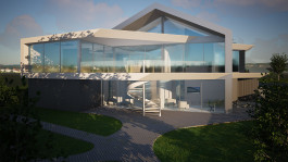 Ost-Ansicht eines Villa-Neubaus in Kleinvach (Werra-Meißner-Kreis, Hessen) — moderne Architektur und Planung von PLANWERK M 