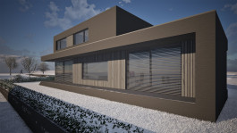 Suedost-Ansicht eines Einfamilienhausneubaus in Heilbad Heiligenstadt (Eichsfeld, Thüringen) — moderne Architektur und Planung von PLANWERK M