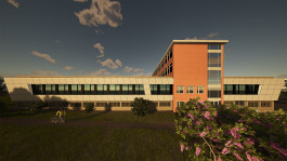 Westliche Gesamt-Ansicht der Sanierung eines Anbaus der Universitaet Kassel (Hessen) — moderne Architektur und Planung von PLANWERK M 