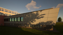 Nordost-Ansicht der Sanierung eines Anbaus der Universitaet Kassel (Hessen) — moderne Architektur und Planung von PLANWERK M 