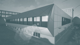 Nordwest-Ansicht der Sanierung eines Anbaus der Universitaet Kassel (Hessen) — moderne Architektur und Planung von PLANWERK M 